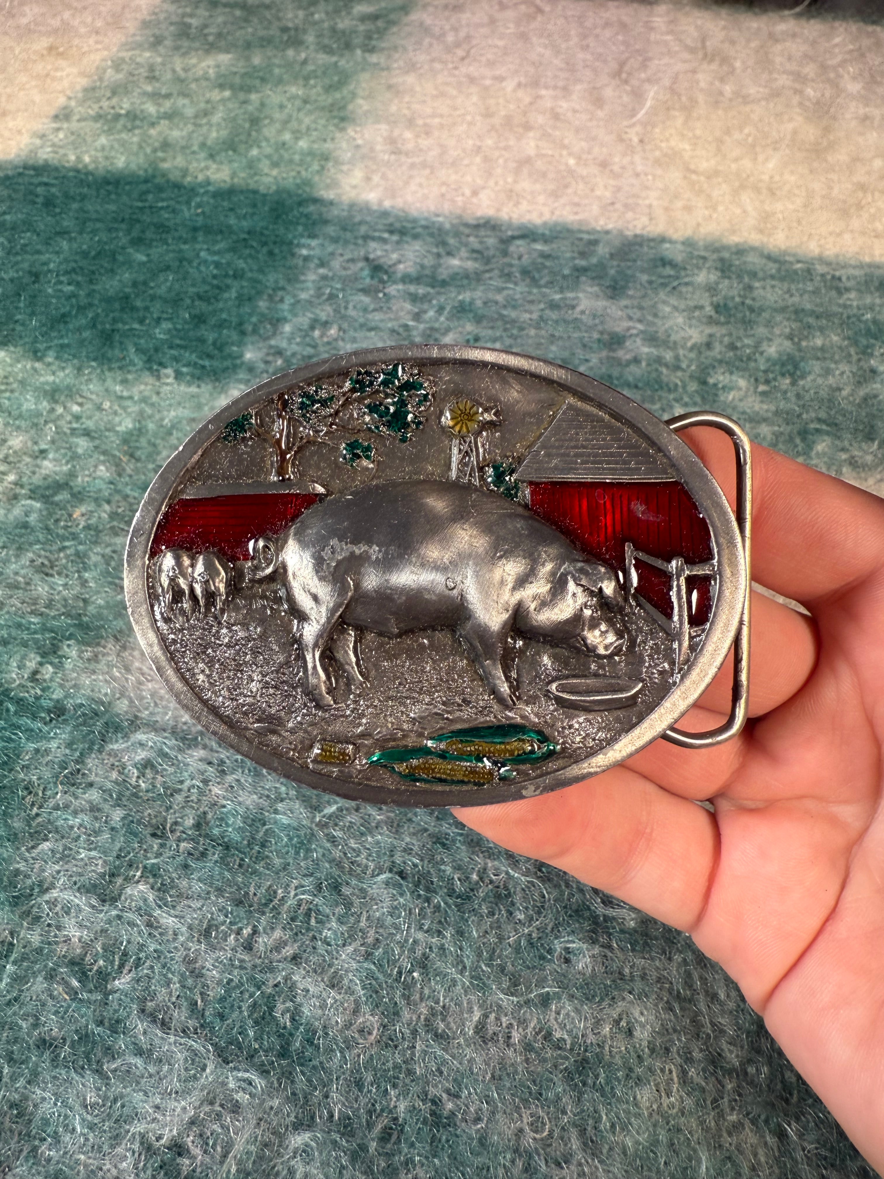 Vintage Pig on the Farm Belt Buckle