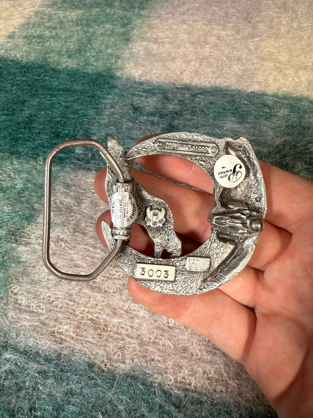 Vintage Native American Moon and Howling Wolf Belt Buckle