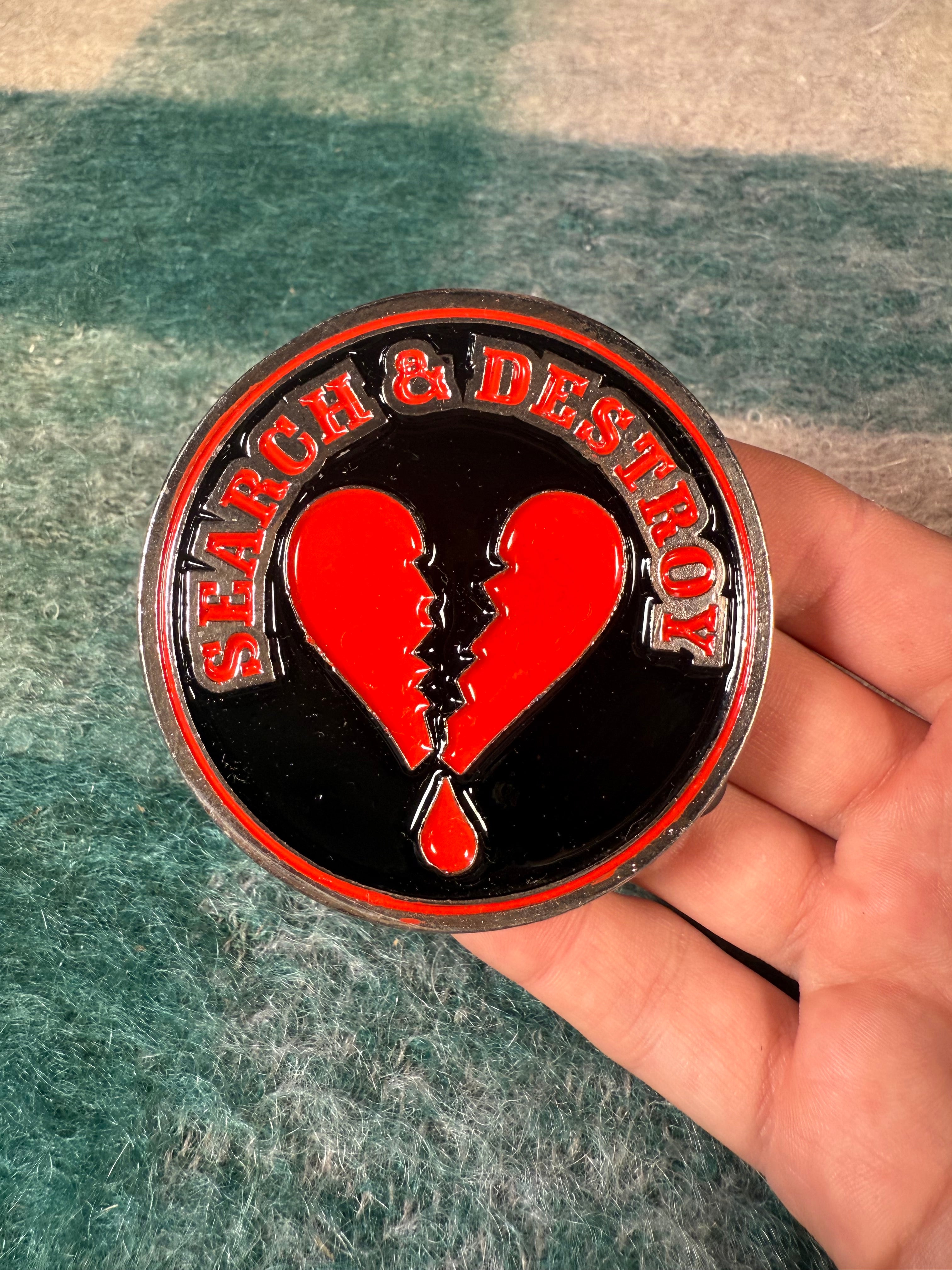 Vintage 2000s Search and Destroy Broken Heart Belt Buckle