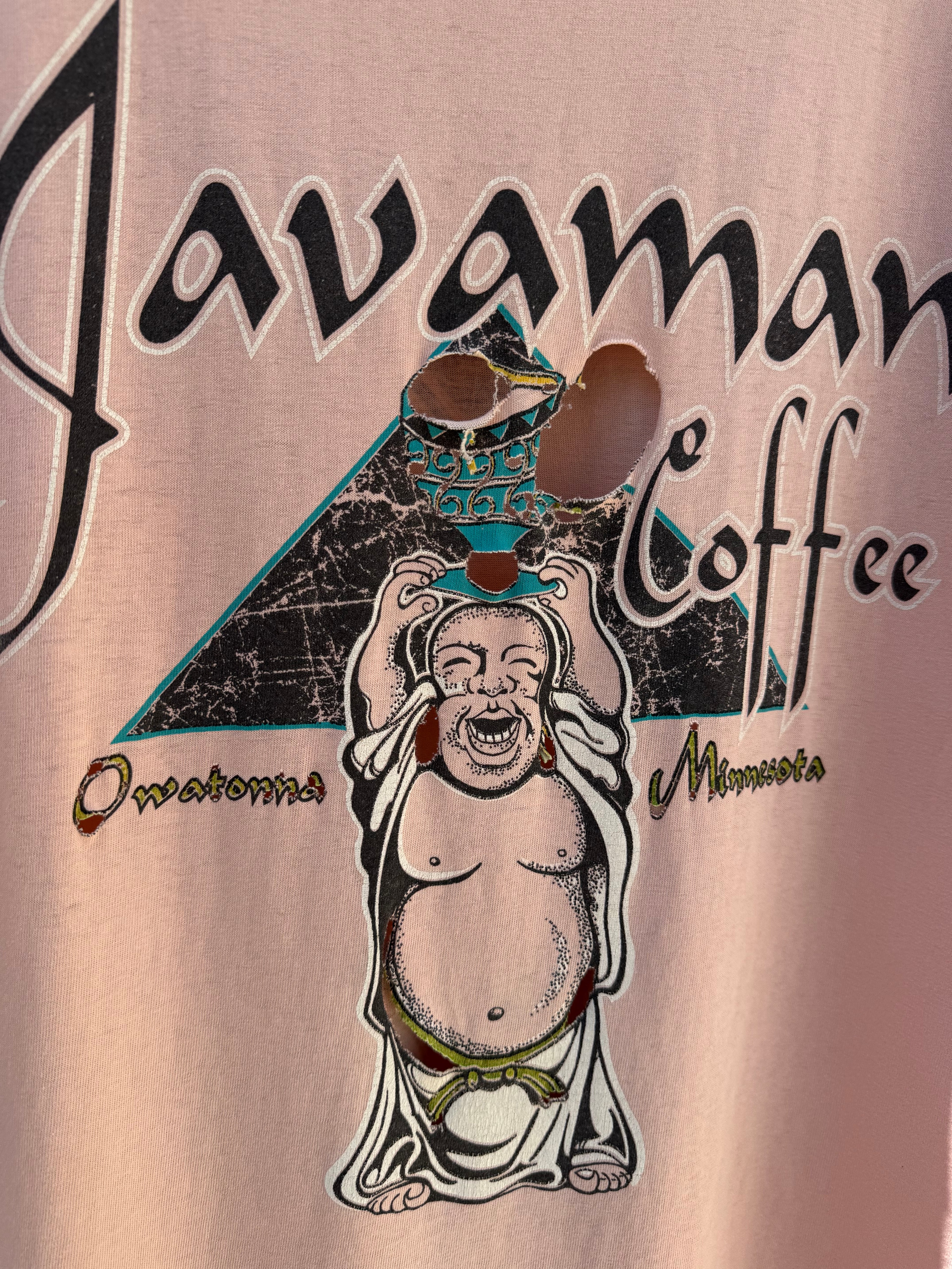 Vintage Distressed Javaman Coffee/Atlanta Georgia Mountain Gear Test Print Shirt (L/XL)