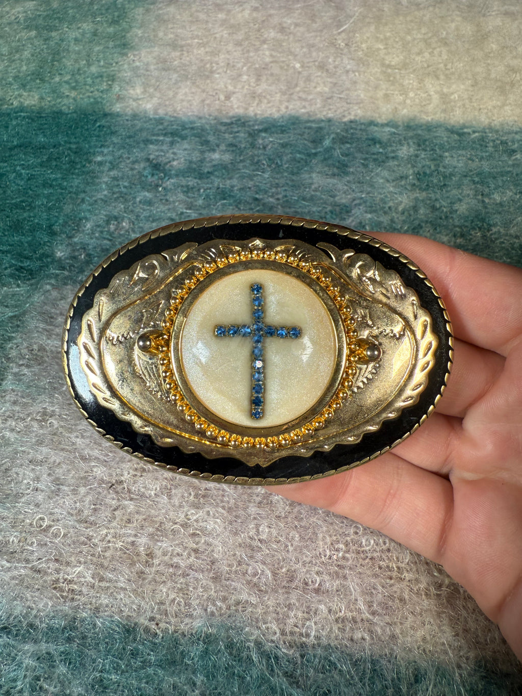 Vintage Stone Cross Belt Buckle