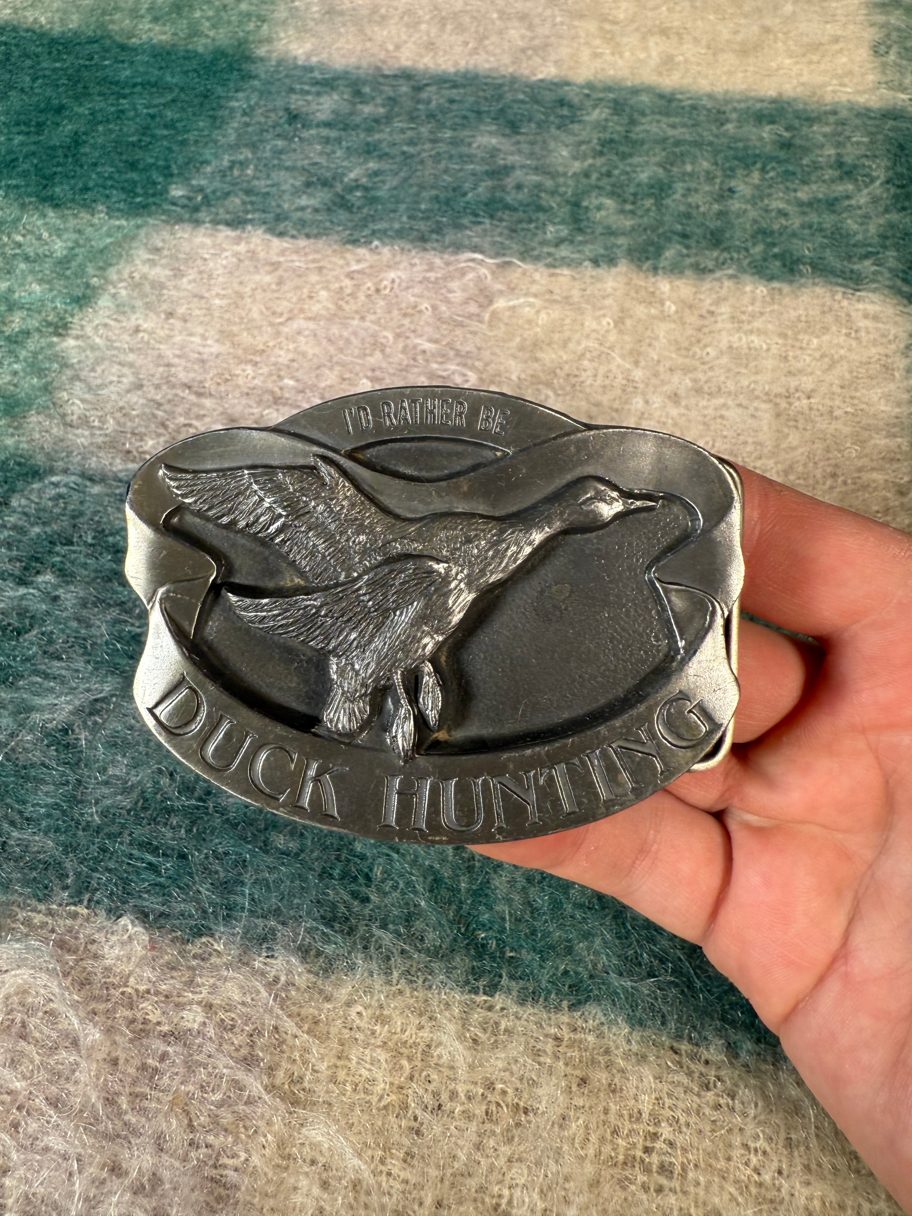 Vintage Id Rather Be Duck Hunting Belt Buckle