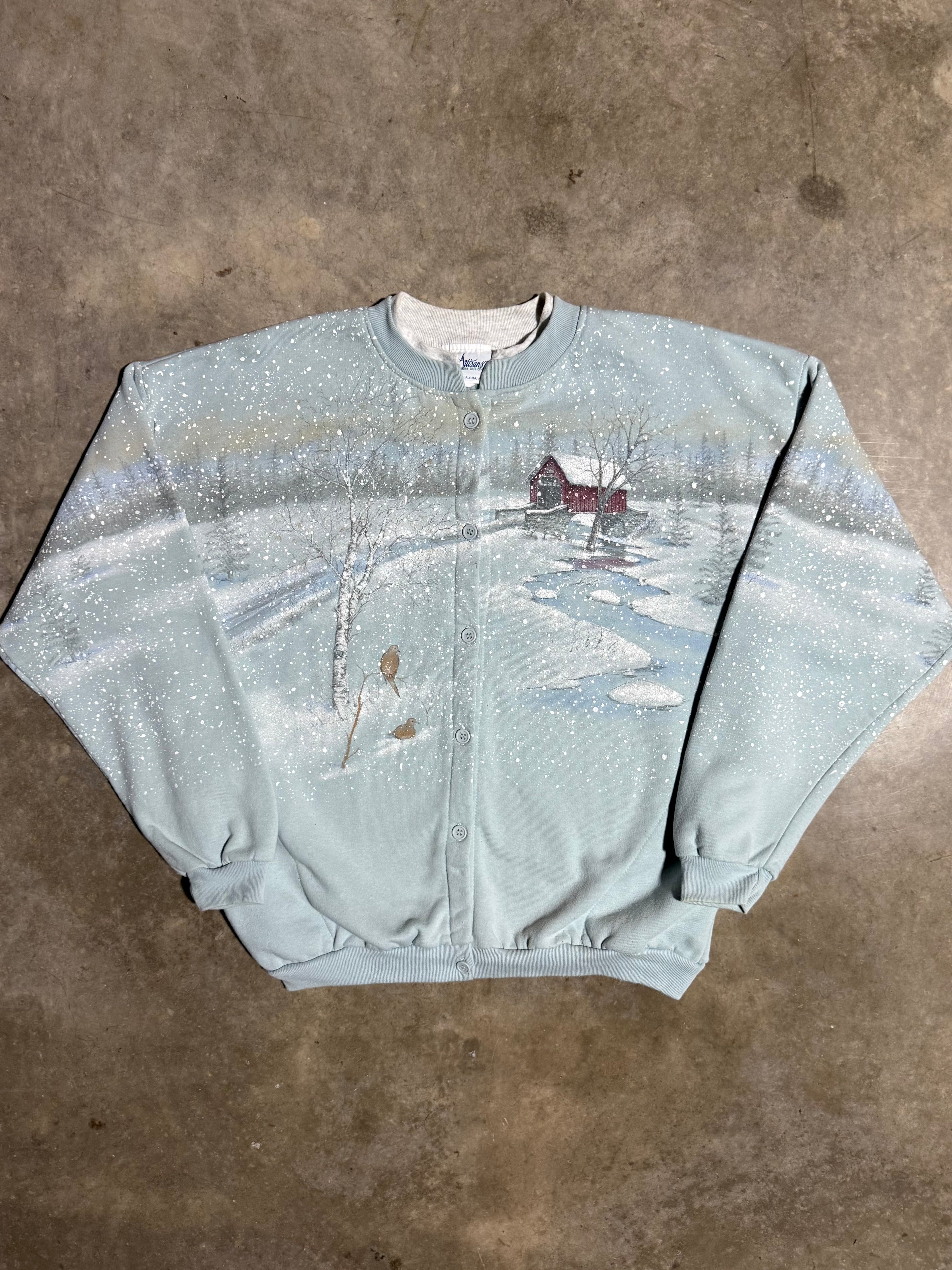 Vintage Countryside Snowfall All Over Print Sweatshirt (WXL)