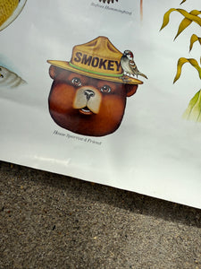Vintage 80s Smokey Bear Birds Poster (19x28)