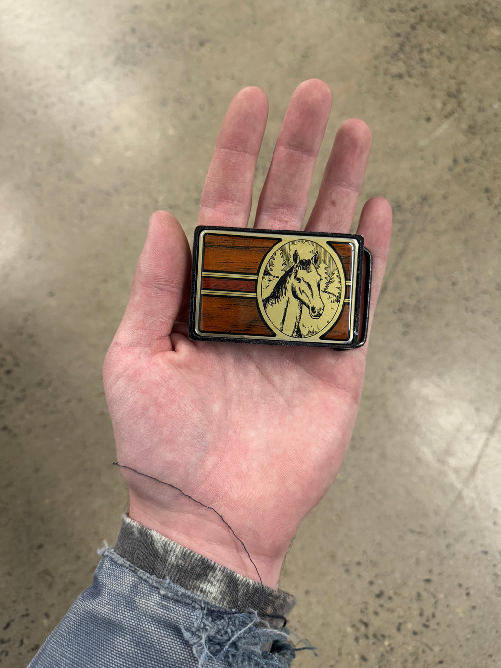 Vintage 80s Horse Wooden Belt Buckle