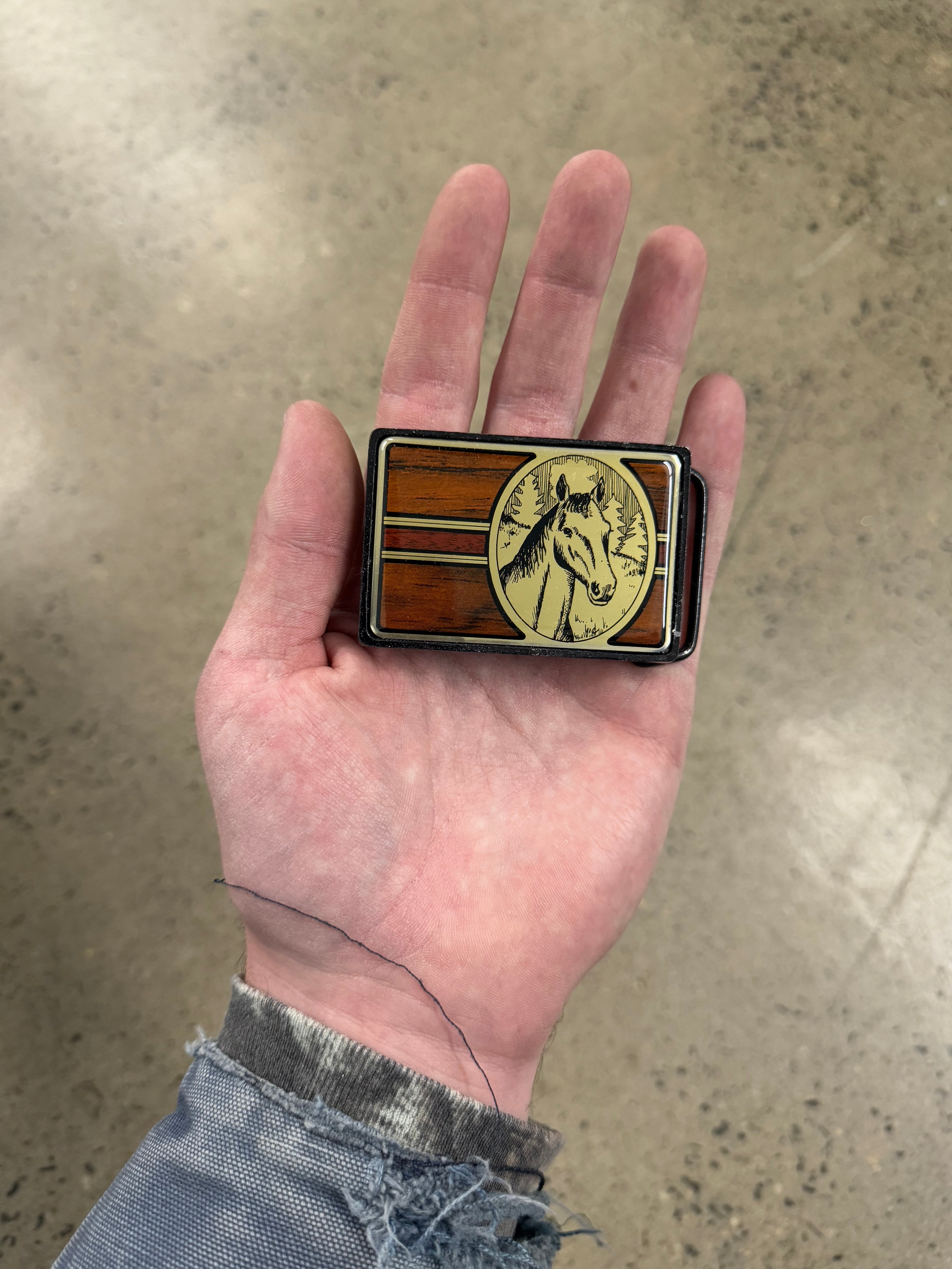 Vintage 80s Horse Wooden Belt Buckle