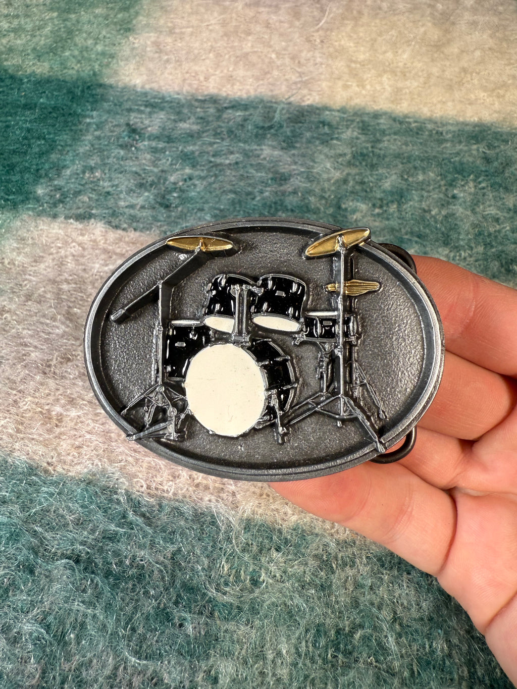 Vintage Black and White Drum Set Belt Buckle