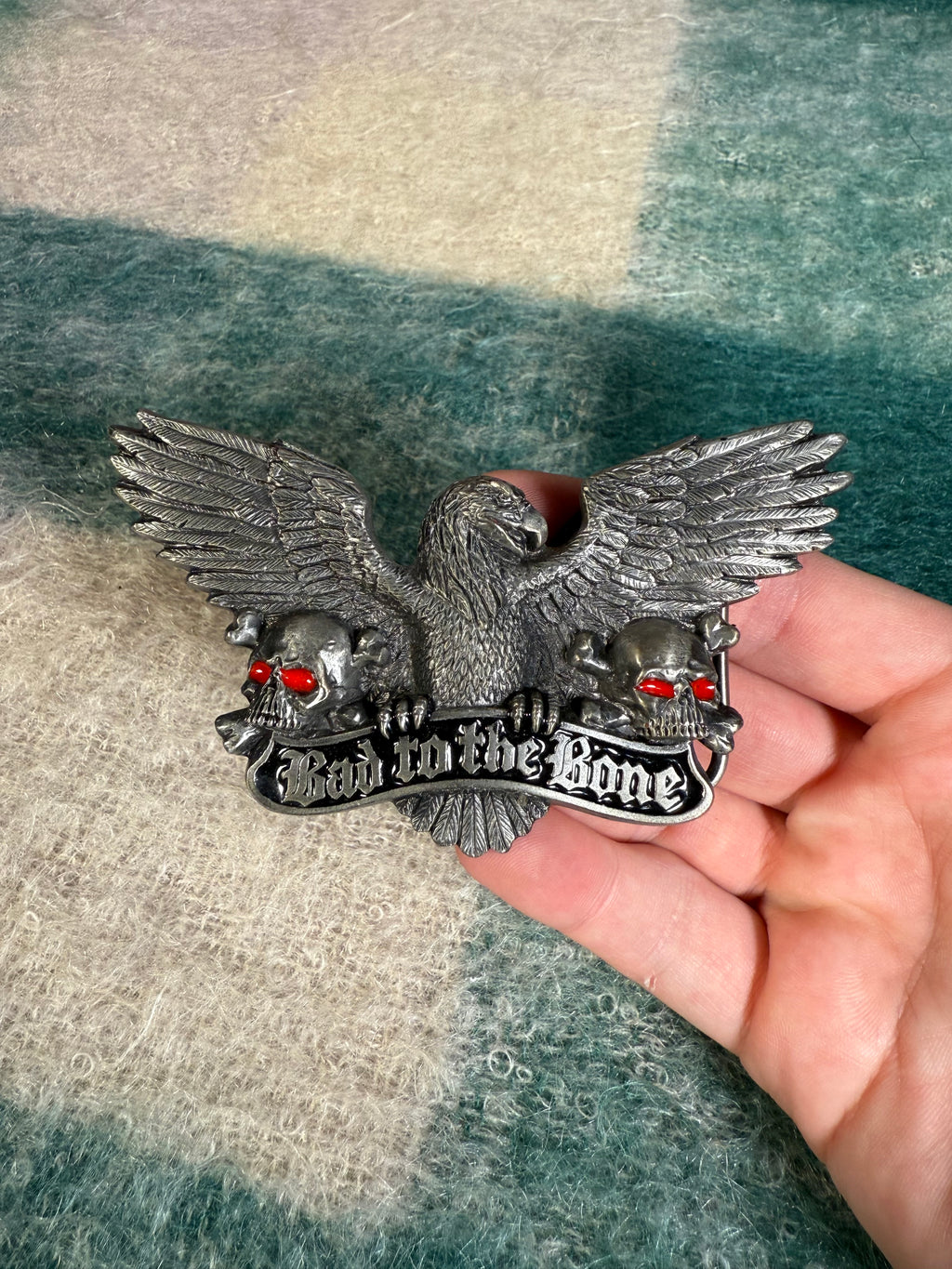 Vintage Bad to the Bone Eagle and Skulls Belt Buckle