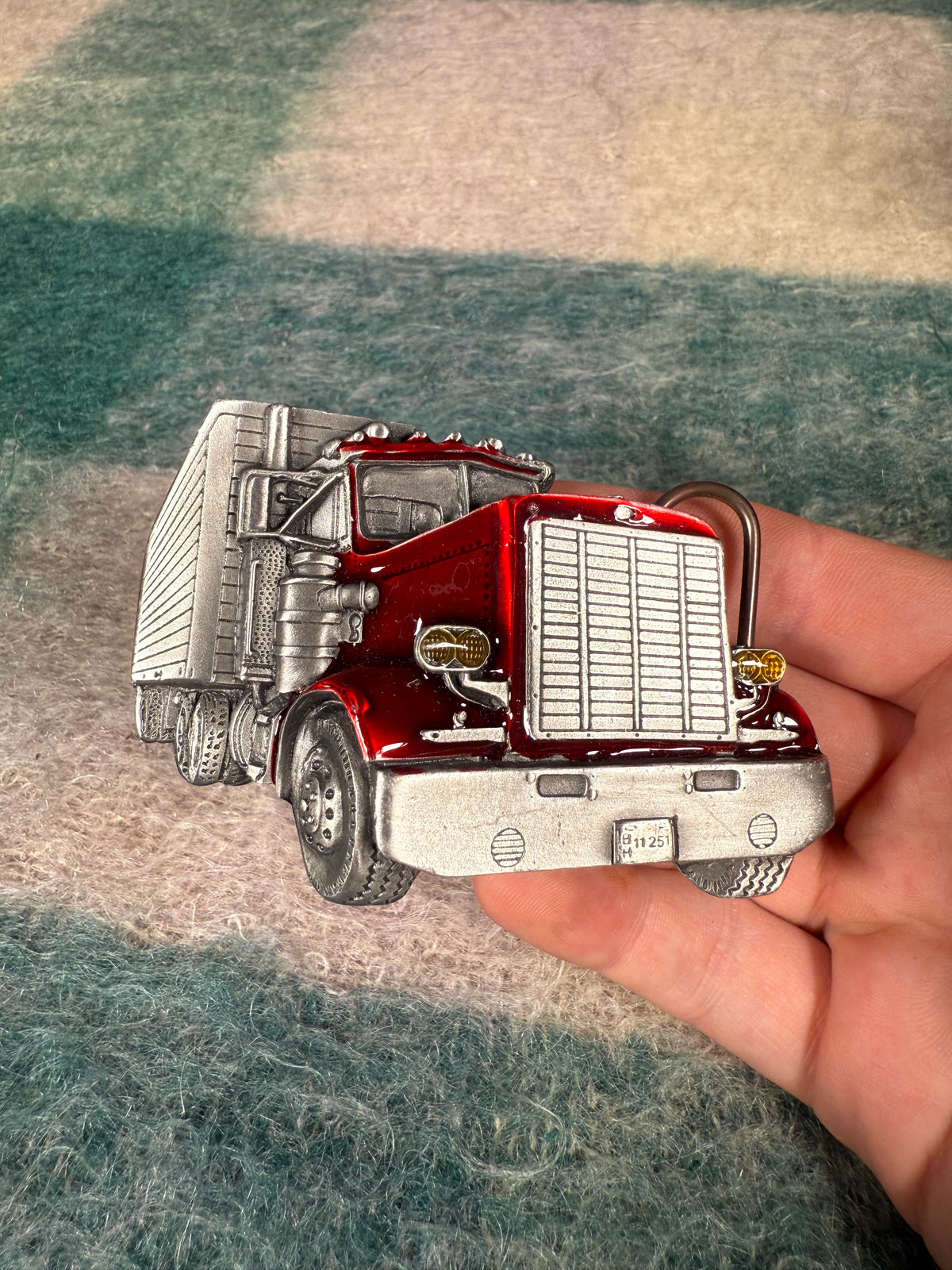 Vintage Red Semi Truck Belt Buckle