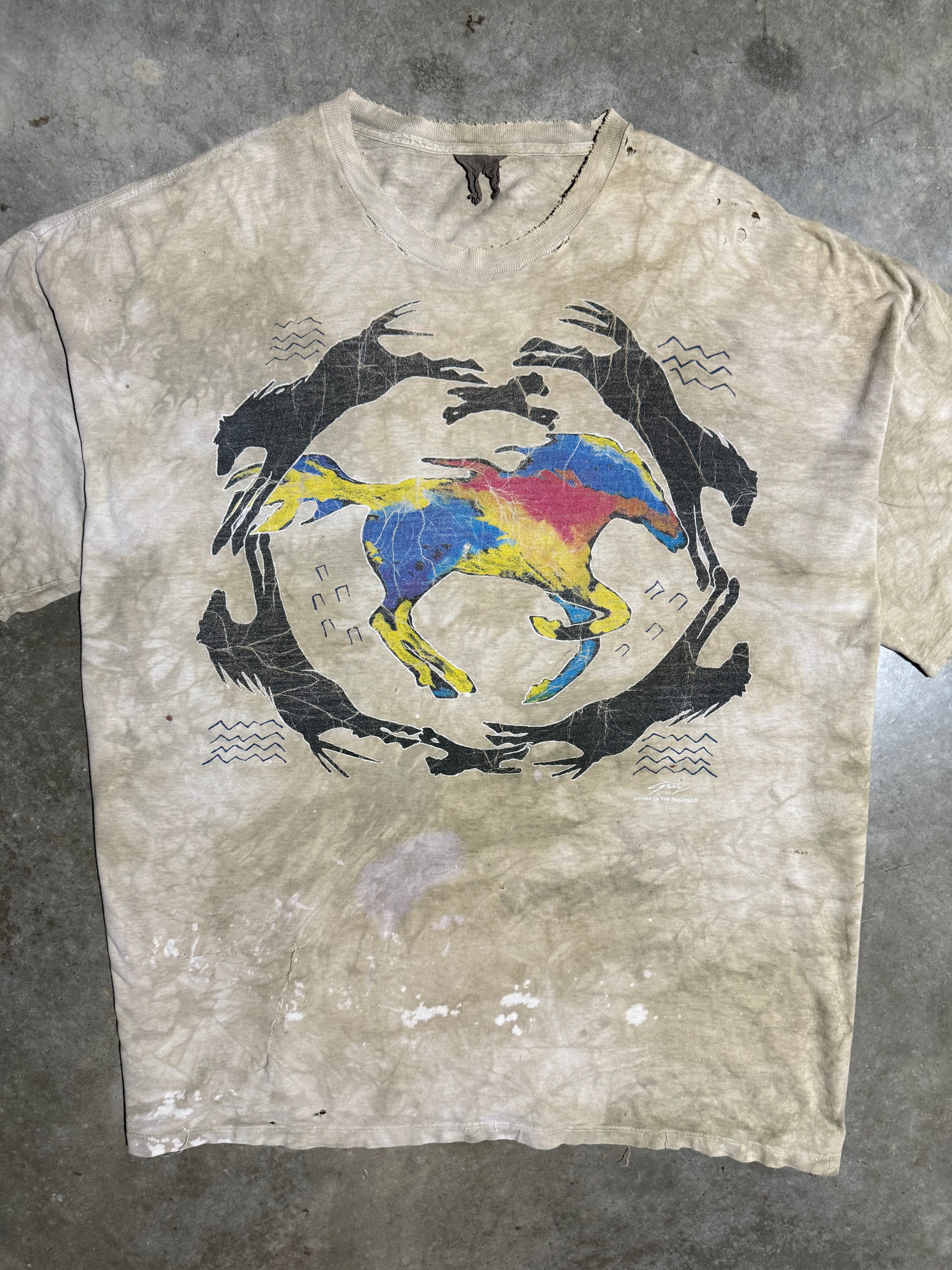 Vintage 90s Running Horse Dyed Distressed T-Shirt (2XL)