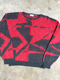 Vintage 80s Bergamo Red and Black Pattern Knit Sweater (WXL)