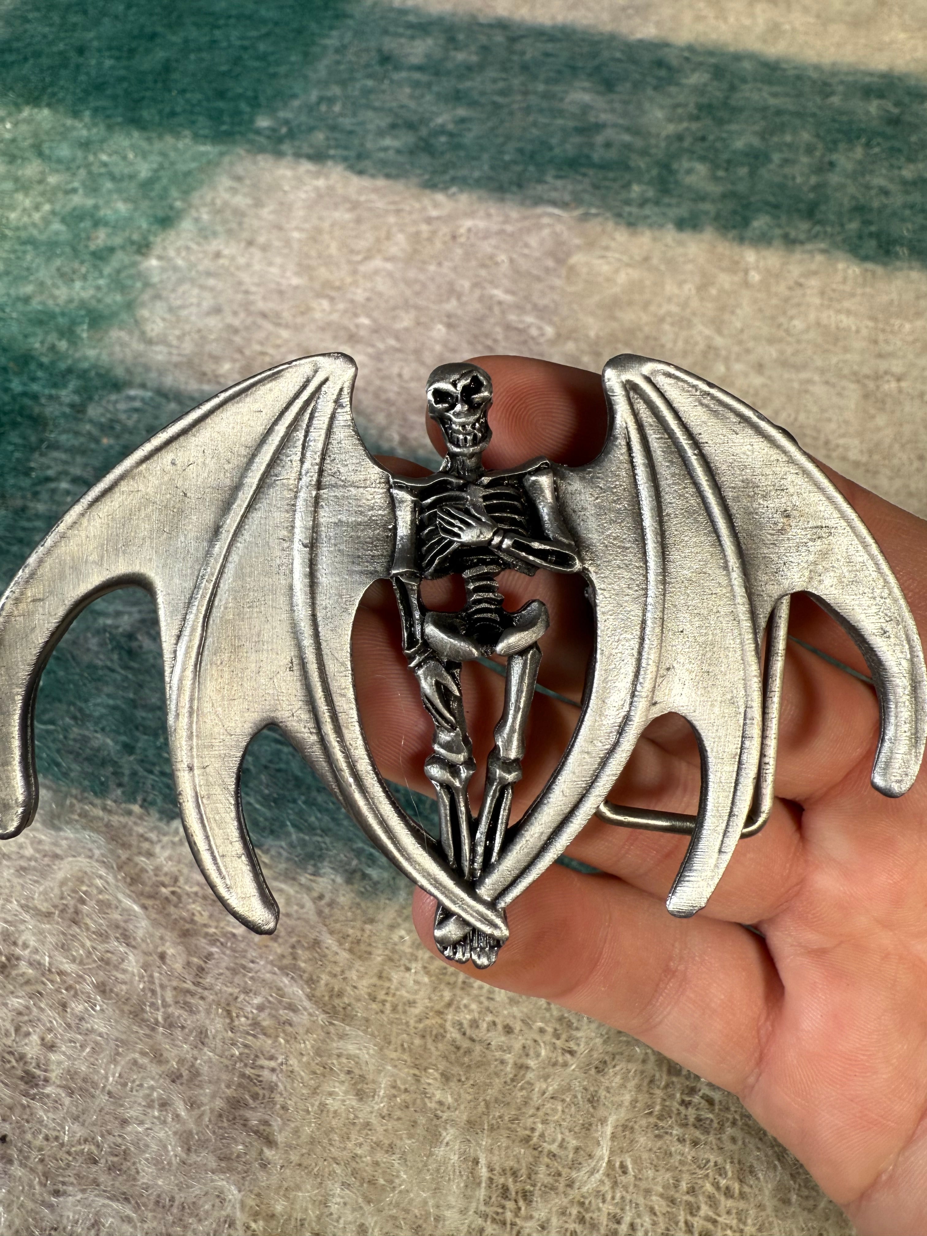 Vintage Winged Skeleton Belt Buckle