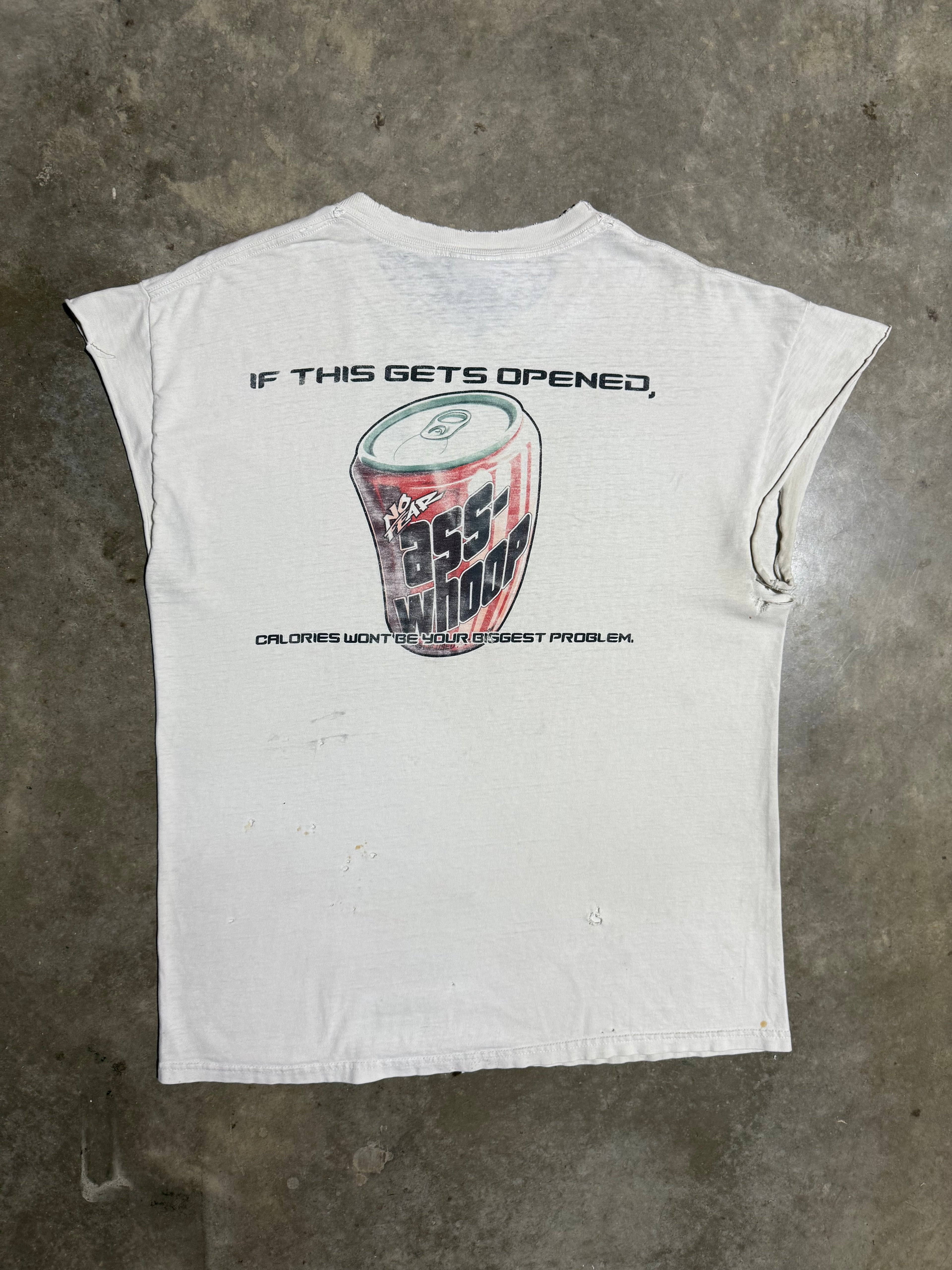 Vintage No Fear Can of Whoop-Ass Distressed Cutoff Tee (L)
