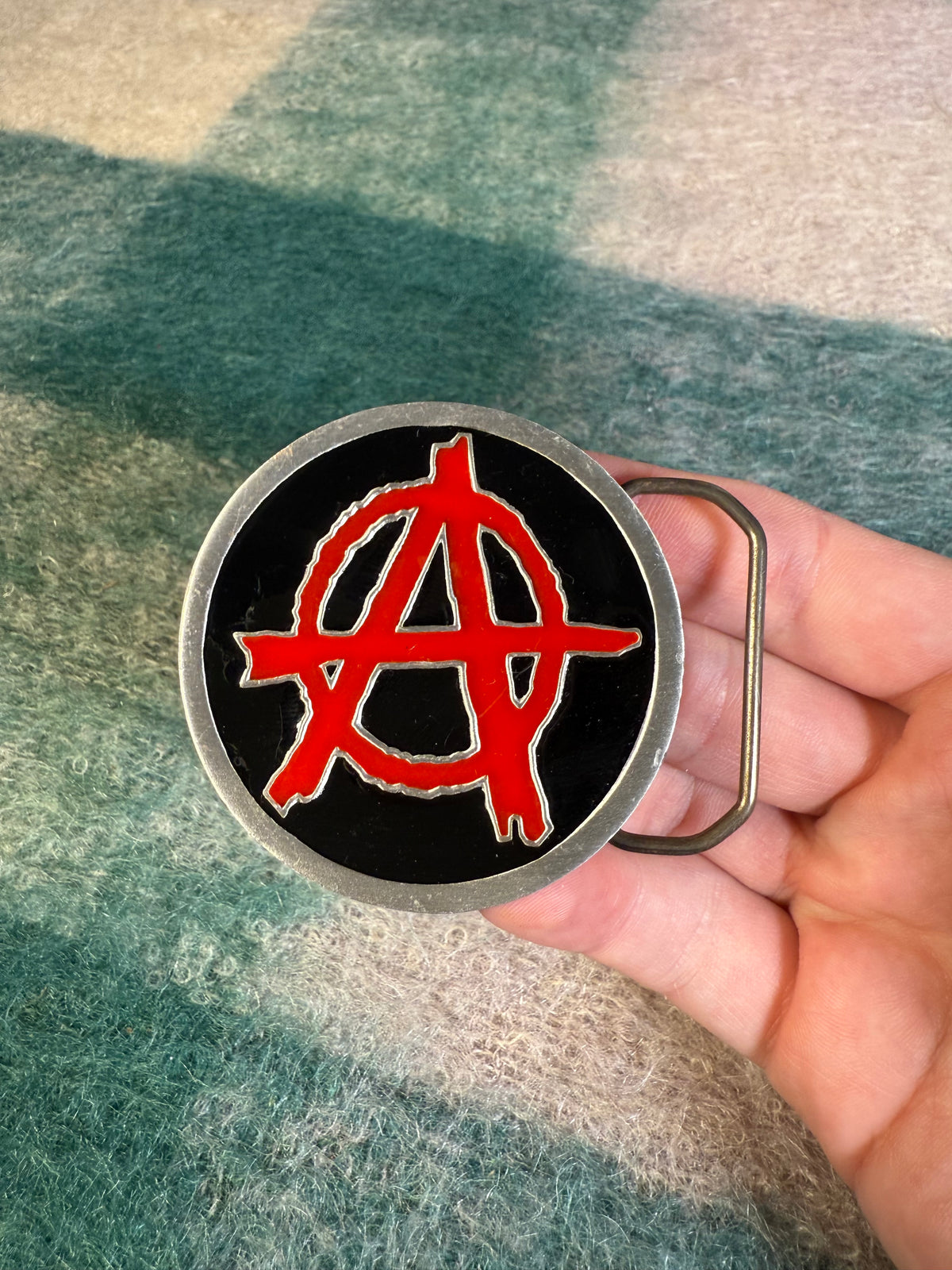 Vintage 2000 Anarchy Red and Black Belt Buckle