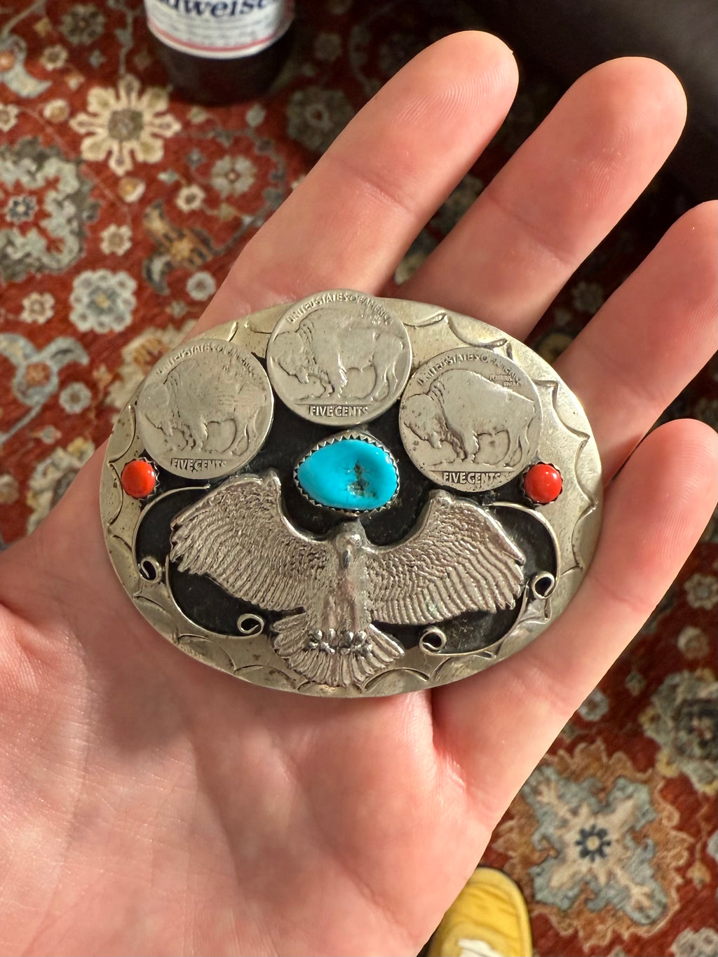 Vintage Genuine Turquoise Buffalo Nickel Belt Buckle