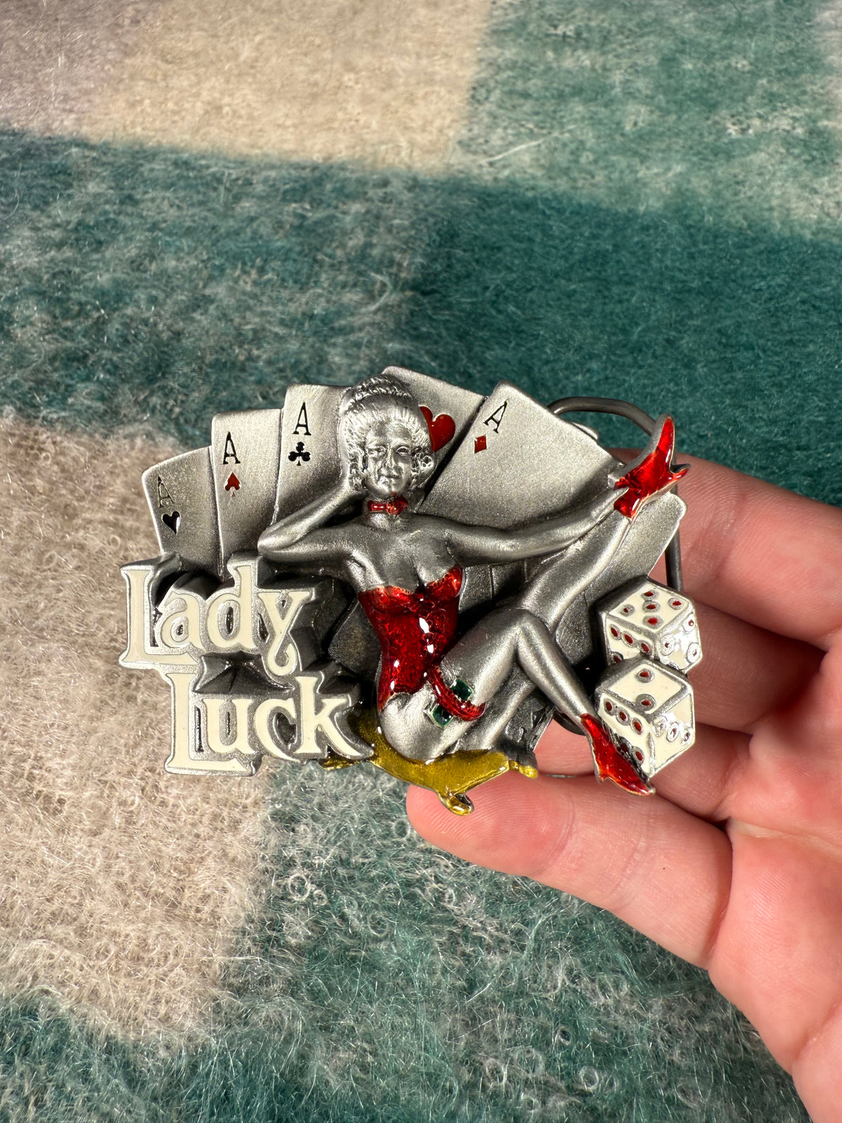 Vintage Multicolor Lady Luck Belt Buckle