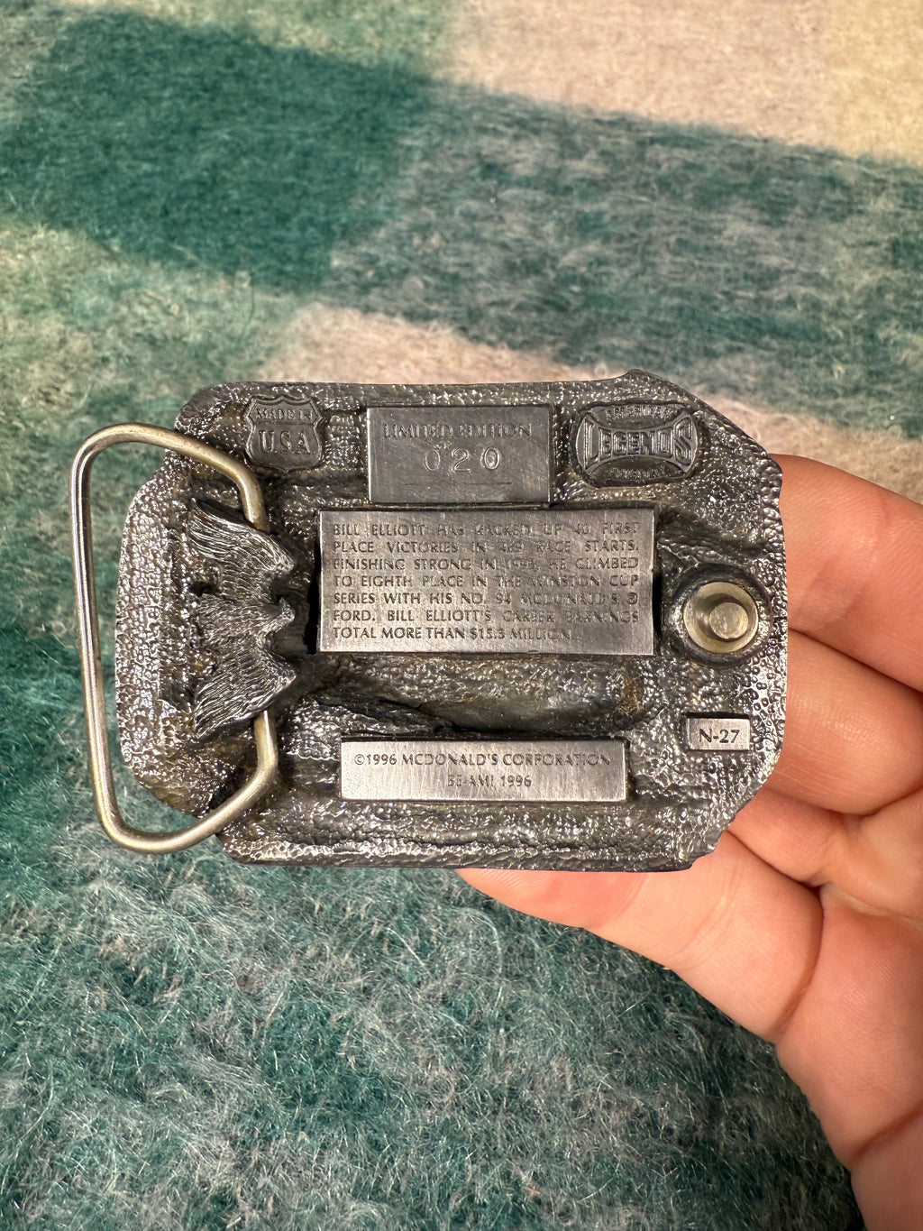Vintage McDonalds Bill Elliot Nascar Belt Buckle