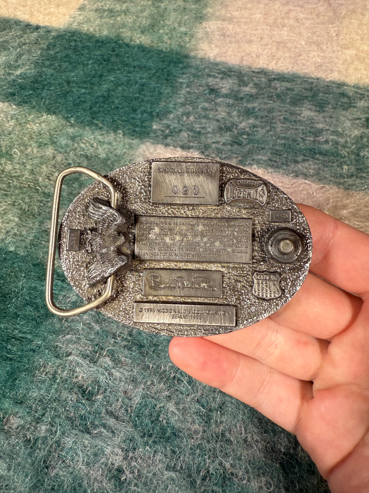 Vintage McDonalds Racing Team Bill Elliot Nascar Belt Buckle